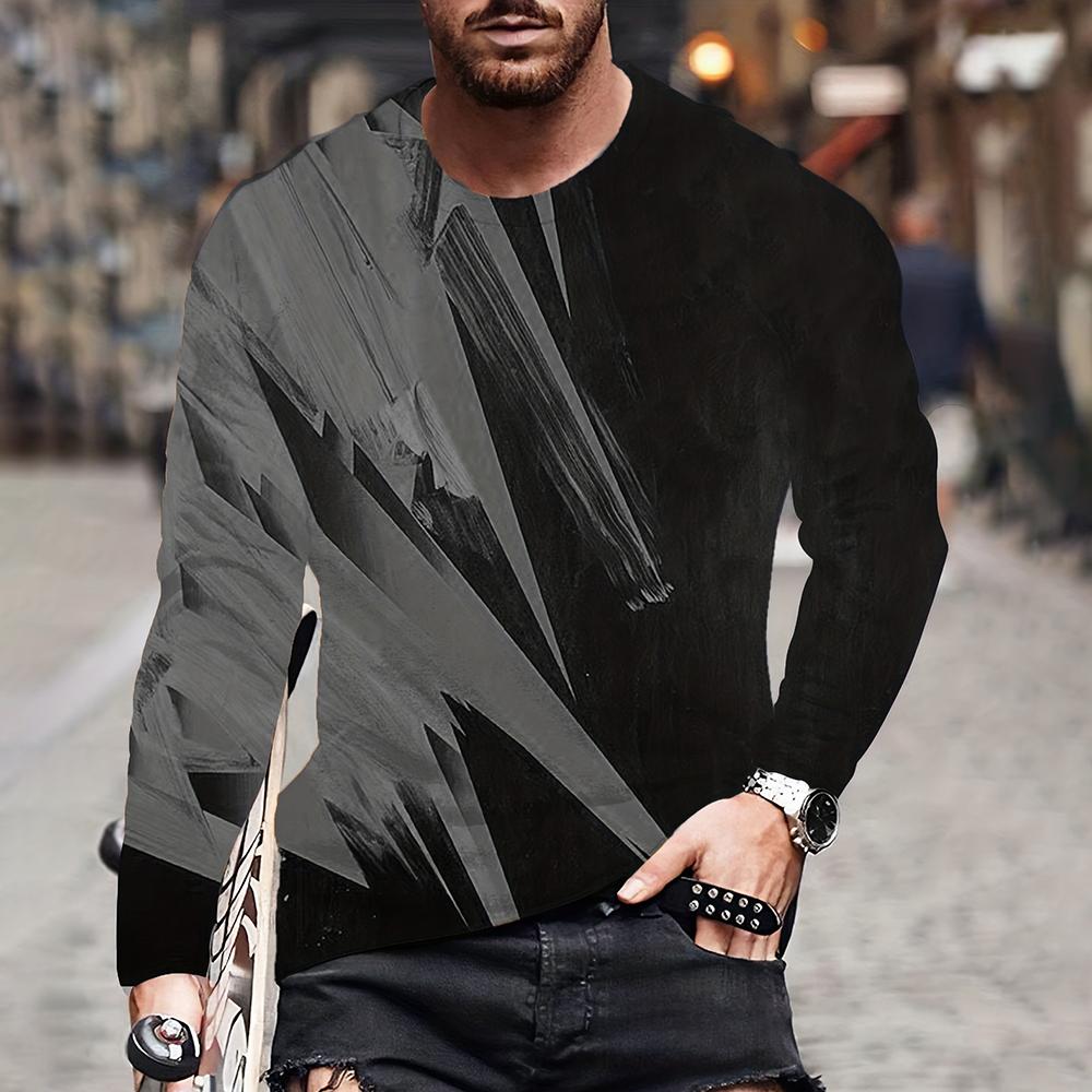 Ретро Пламя Серия 3D Печатный Летний Мужской O Neck Повседневный Длинный Рукав Футболка Оверсайз Пуловер Модная Трендовая Мужская Одежда