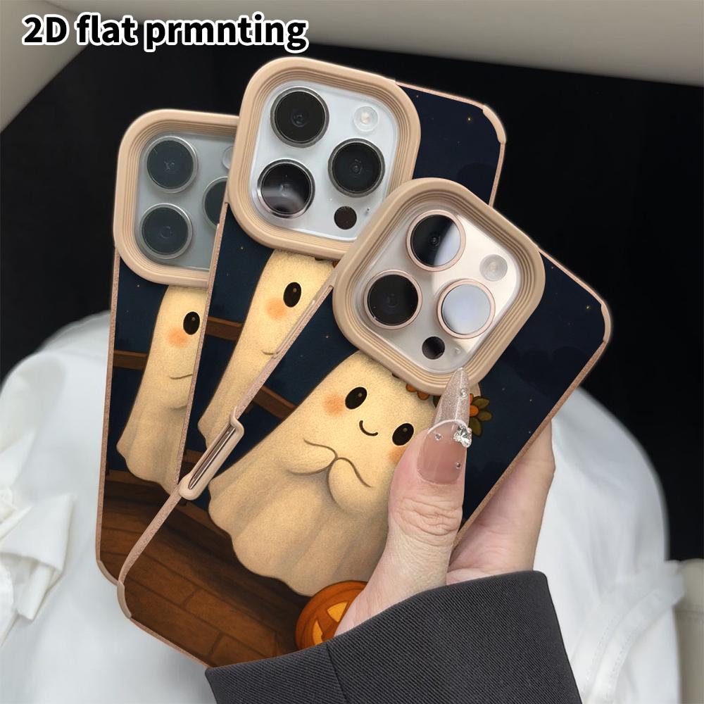 Phone Case: 2D flat lambskin suitable for iPhone 18, 17, 16, 15, 14, 13 Pro protective cases, ghost with flower crown, Christmas and Halloween gifts