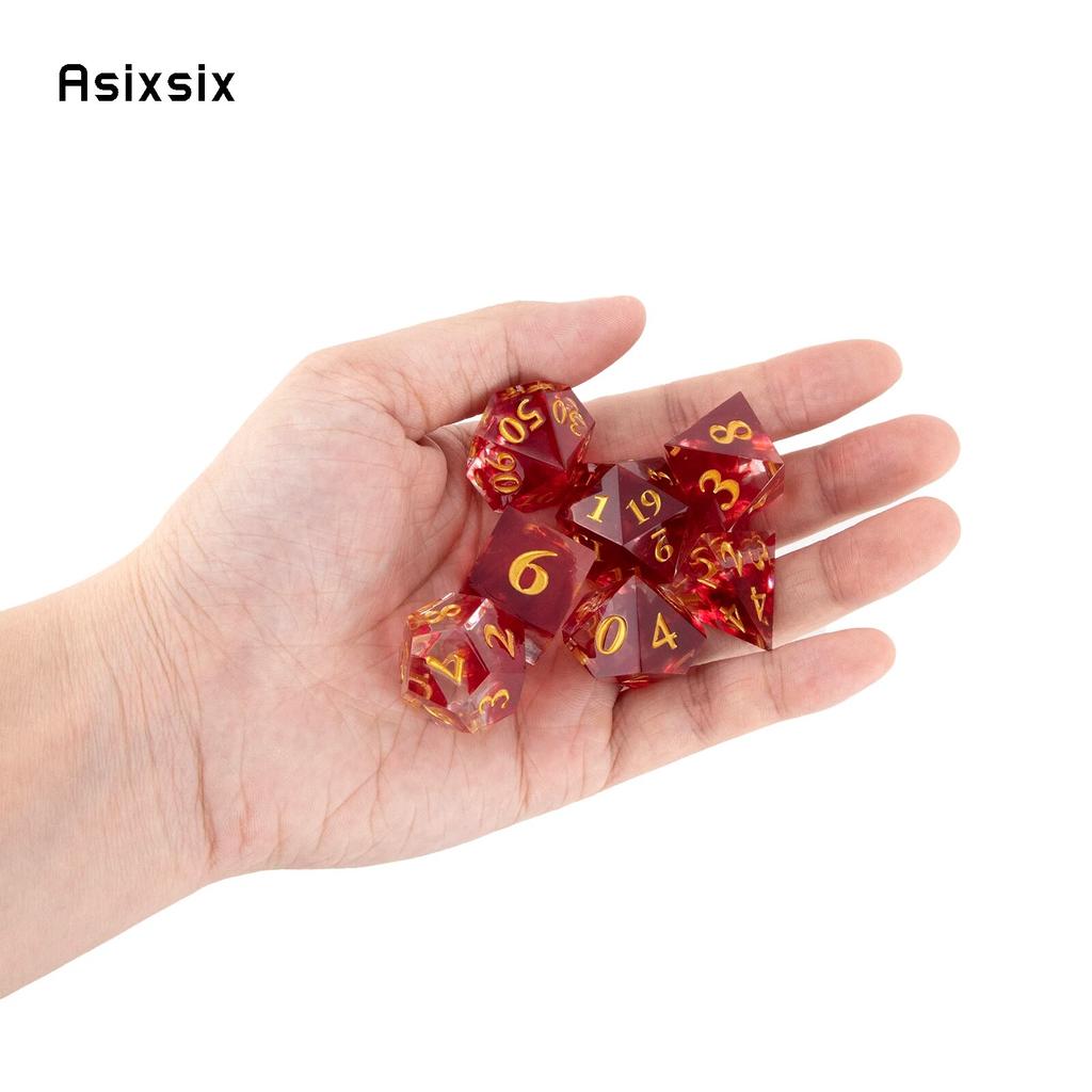 7 Pcs Red Resin Golden Number Sharp Edge Dice Polyhedral Dice Suitable for Role-Playing RPG Board Game