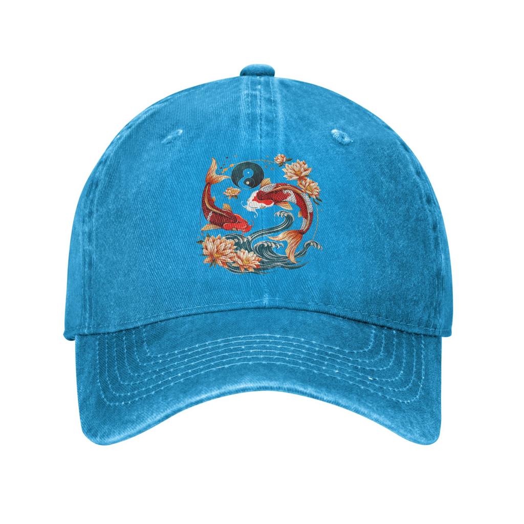 Japanese Koi Fish Lotus Flowers Baseball Caps Vintage Distressed Cotton  Sun Cap Unisex Outdoor Workouts Adjustable Fit Hats Cap