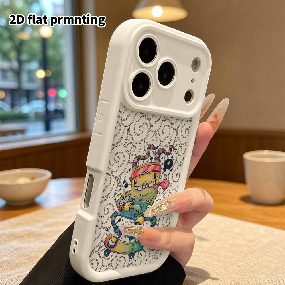 Phone Case: 2D flat design suitable for iPhone 18 17 16 15 14 13 Pro tiered protective case, Skateboard little monster, Christmas and Halloween gifts