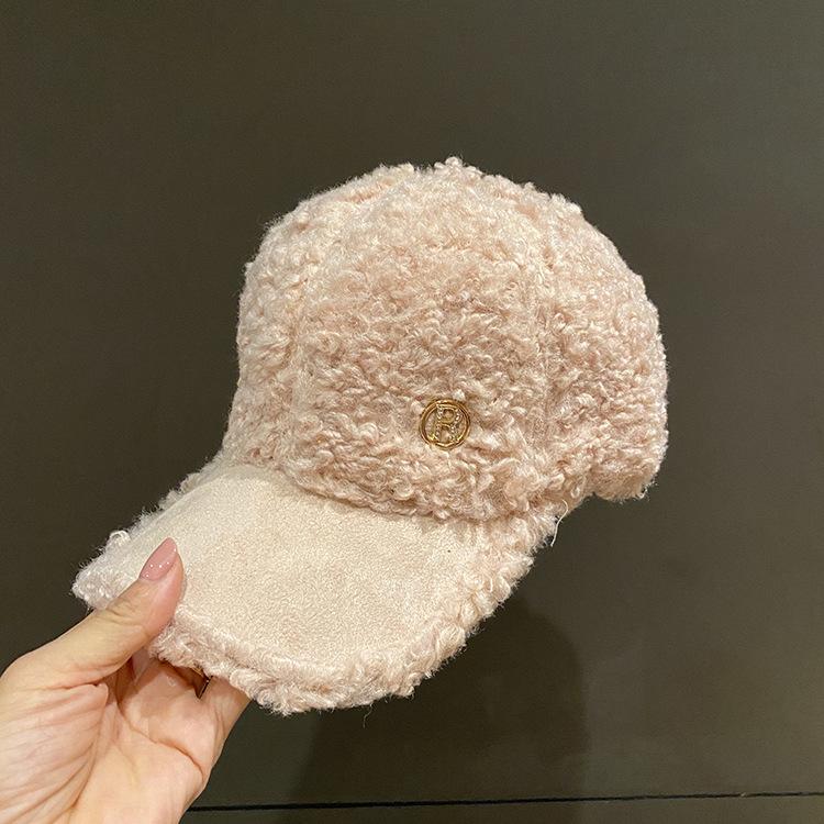 Hat women's autumn and winter new lamb wool cap letters show the face small fashion versatile warm baseball cap tide