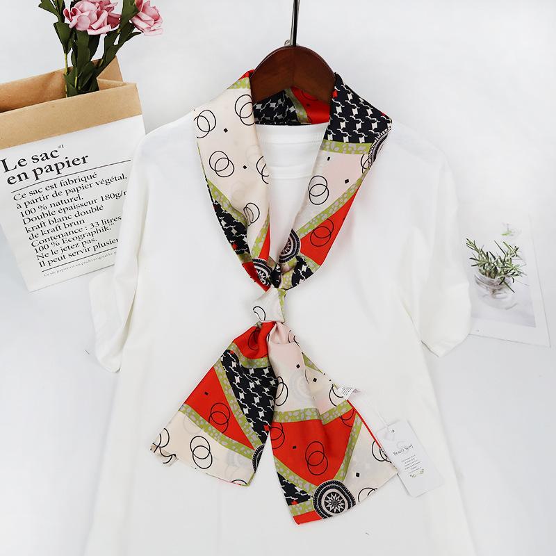Ladies' Versatile Trendy Simulation Silk Long Strip Print New Binding Bag Travel Sunscreen Party Beach Scarf