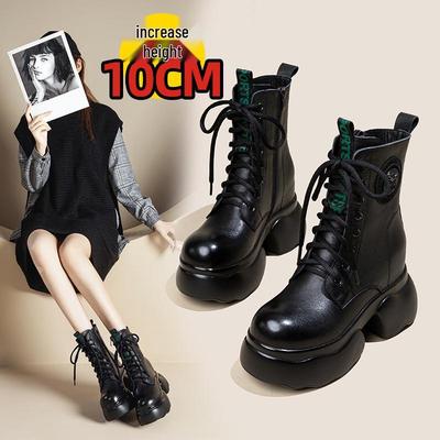 Женские ботинки martin в британском стиле: Натуральная кожа, Толстая подошва, Увеличивающие рост, Короткие, для Осени и Зимы 2025 - Идеально с юбками.