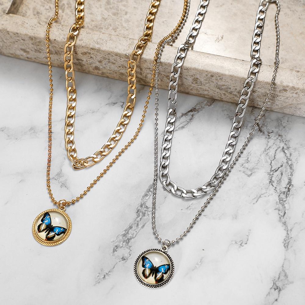 iF ME Корейский многослойный кулон-бабочка, ожерелье, модная круглая цепочка из бисера, женские ювелирные аксессуары, подарок