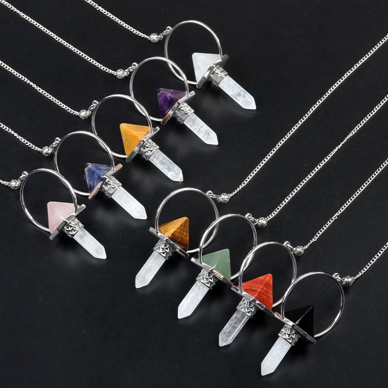 Pyramid Healing Crystal Point Pendulum with 7 Chakra Stone Beads Chain for Dowsing Divination Reiki Meditation
