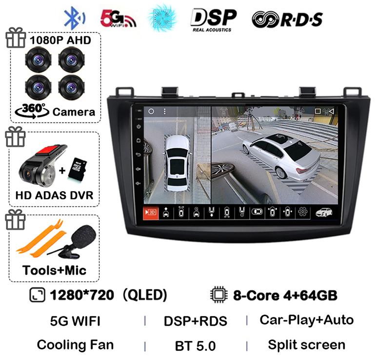Android 14 Carplay Auto Для Mazda 3 2009 2010 2011 2012 2013 Автомагнитола Мультимедийный плеер Стерео Видео Аудио GPS Головное устройство WIFI
