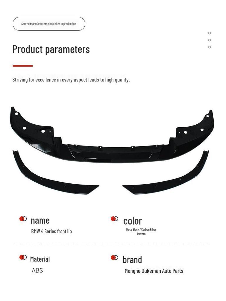 Compatible Front Lip Splitter for 2021-2025 BMW 4 Series/i4 G22/G26 (No-Drill, Two-Door Models)