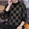 Модный мужской толстый вязаный клетчатый свитер с цветочным узором