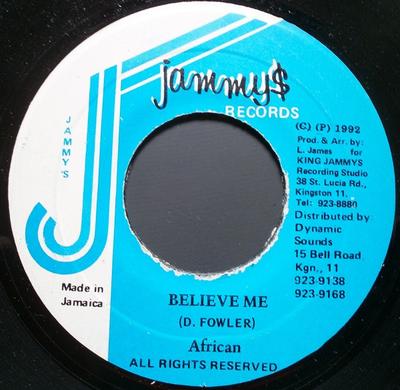 7-дюймовая пластинка AFRICAN Believe Me none Jammys Records 1992 Ямайка Регги Ска Даб Б/у