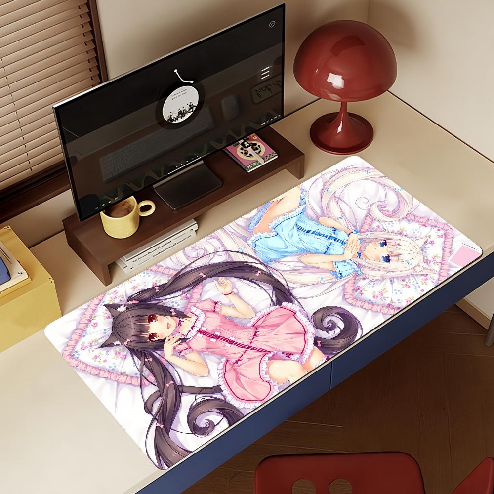 Игровой коврик для мыши N-Nekopara-N с нескользящей основой и блокирующим краем, DeskMat, аксессуары для ПК и ноутбука, резиновый, для офисной клавиатуры, большой, игровой, XXL