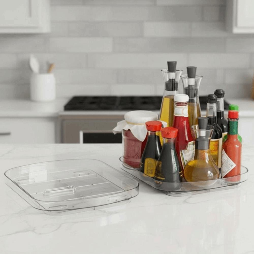 360 Degrees Rotating Rotating Fridge Tray Oval Condiment Organizer Beverages