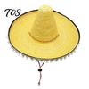 Mexican Straw Hat Sombrero with Colorful Poms, Hawaiian Style Woven Sun Hat, Wide Brim Lightweight Halloween Costume Party for Summer Beach