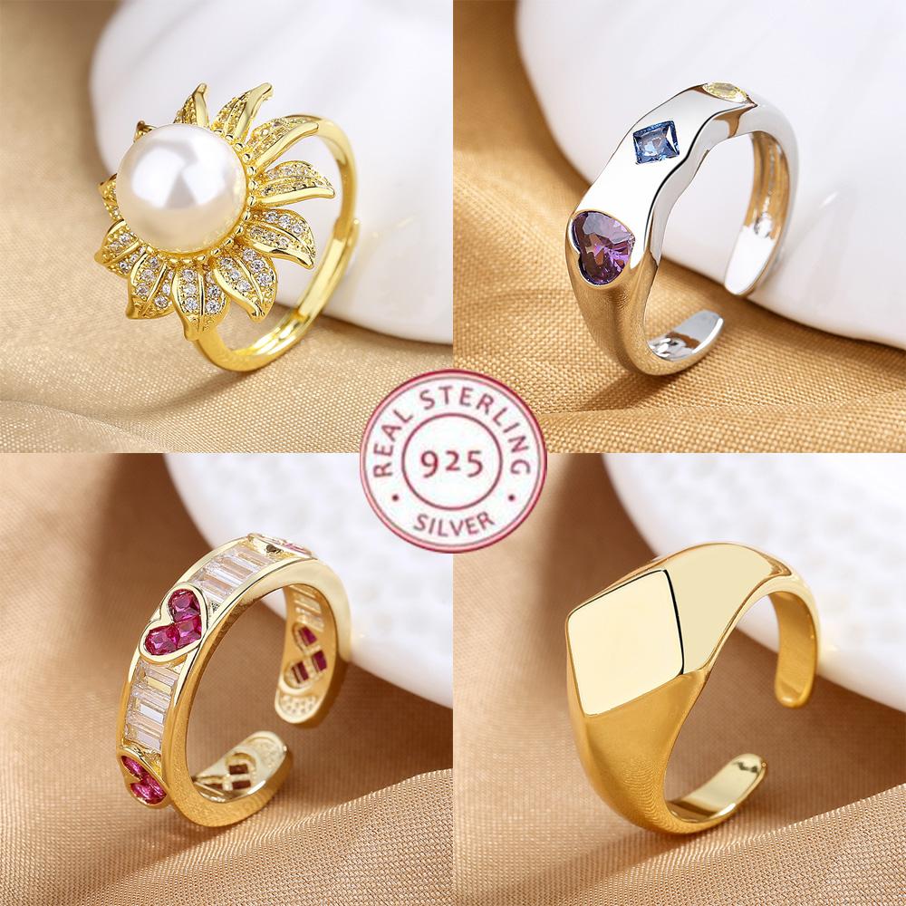 925 Sterling Silver Ring Open Adjustable Silver/Gold for Women Exquisite Student Girlfriend Jewelry Accessories Wedding Party