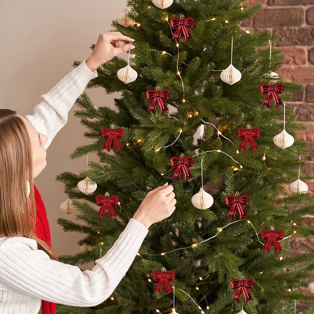 12 шт. Розовый бант-украшение для рождественской елки 3D кокетливый бант Подвесной бантик Подвесное украшение для рождественской елки Свадебный декор