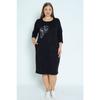 Women's Black Stone Detailed Pocket Trojan Sleeve Cotton Big Size Dress