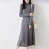 New Women Mock Collar Dress 100% Merino Wool Pullover Skirt Autumn Winter Knitted Long Sweater Female Chic Fishtail Dress
