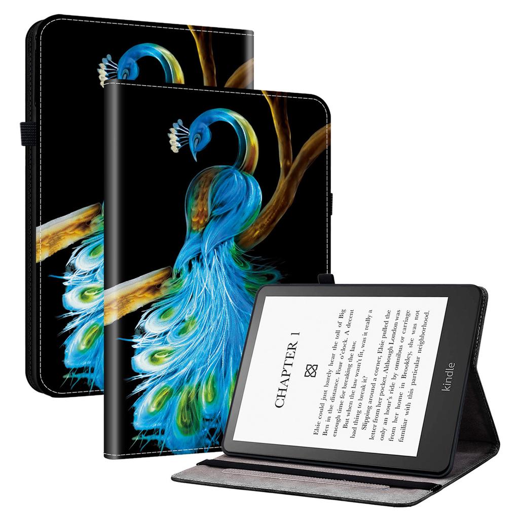 Для Amazon Kindle Paperwhite (2021) Кожаный чехол-подставка с узором и карманами для карт