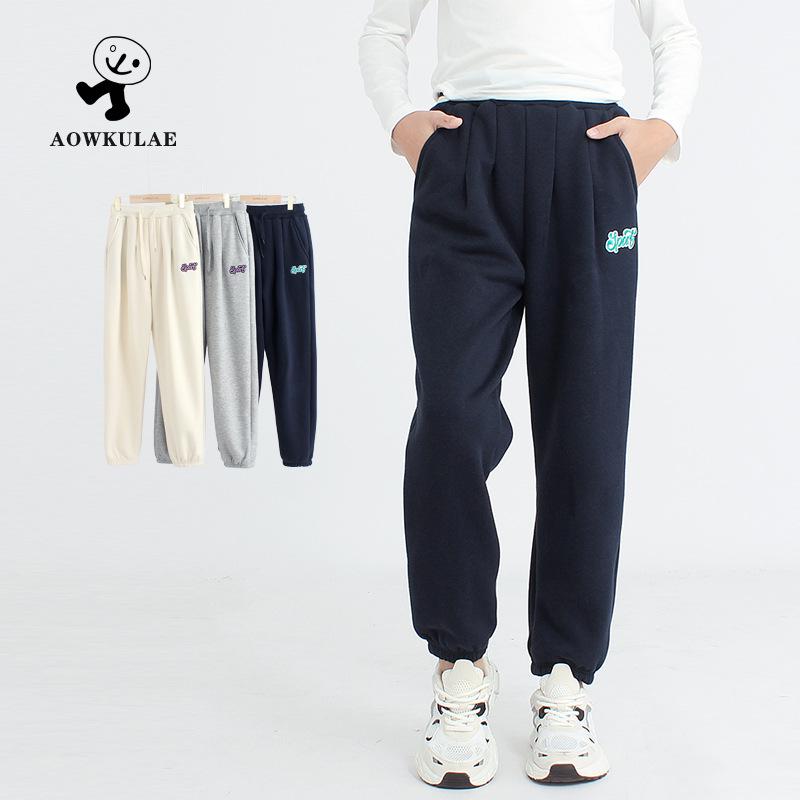 Korean Style Fleece-Lined Winter Sports Sweatpants for Girls