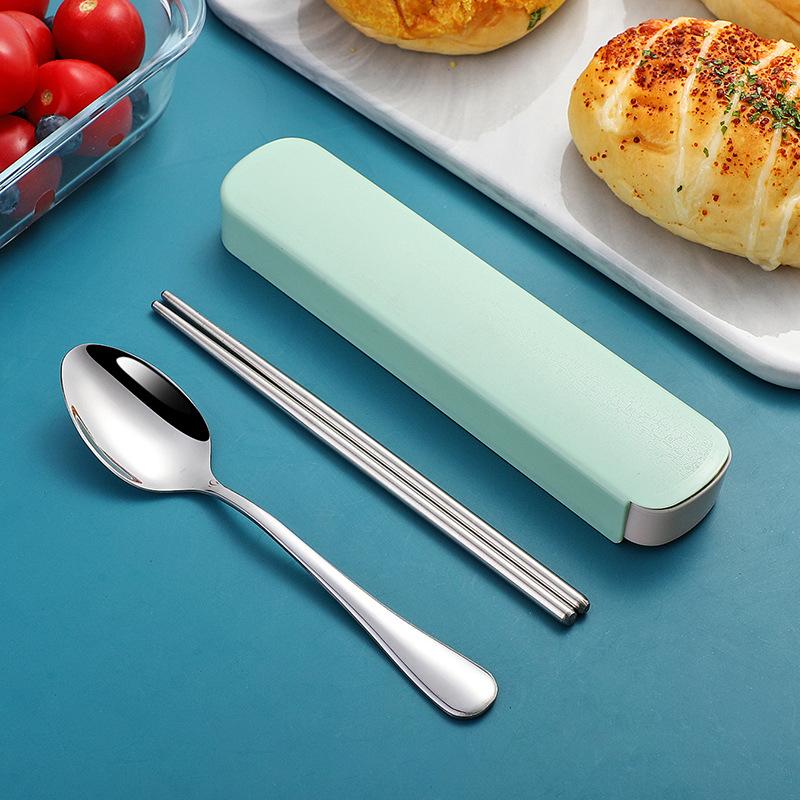 Портативный набор столовых приборов из нержавеющей стали с палочками для еды, ложками, для студентов, офисных работников, для улицы, вилка, ложка, три предмета