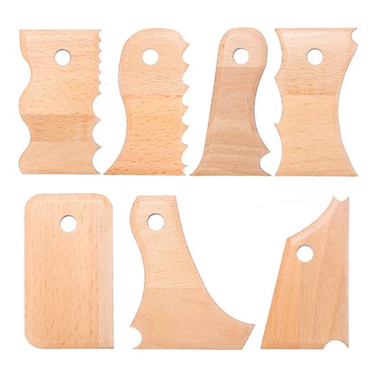 7 Pcs Pottery Tools Set Wooden Pottery Rib Foot Shaper Trimming Tools for Ceramics Clay Carving And Shaping Craft