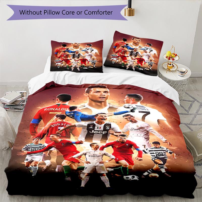 3pcs Soccer 7 (3) Design Cover Set - HD Printed Bedding with 1 Cover and 2 Pillowcases - Perfect for Home and Dorm Decor