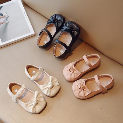 Туфли на плоской подошве для девочек в корейском стиле, детские повседневные кожаные туфли принцессы, модные универсальные детские прогулочные туфли, однотонные, с бантом