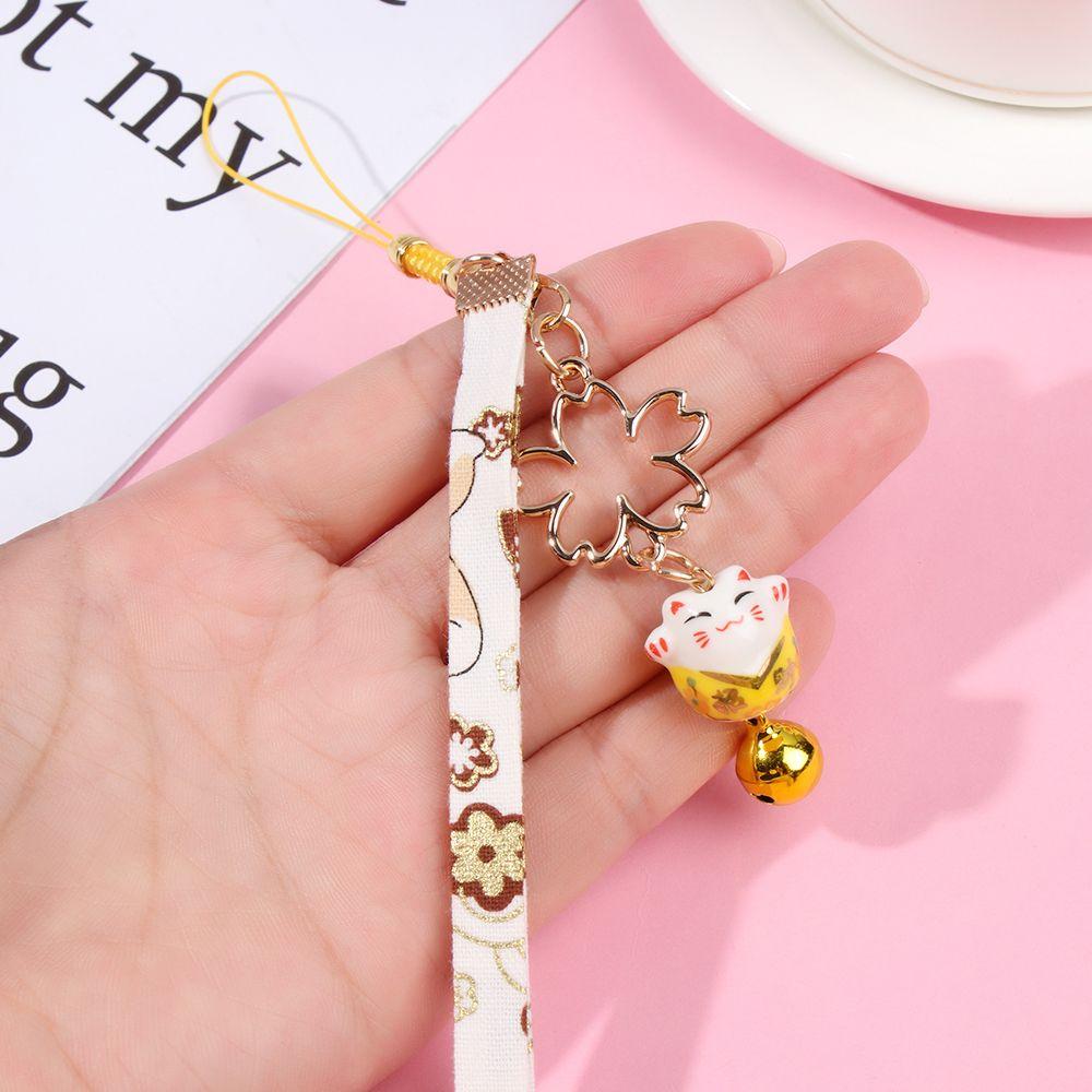 Брелок с колокольчиками, веревка на запястье, ремешок для телефона, шнурок с защитой от потери, шнурок для телефона Lucky Cat Bell, Сакура
