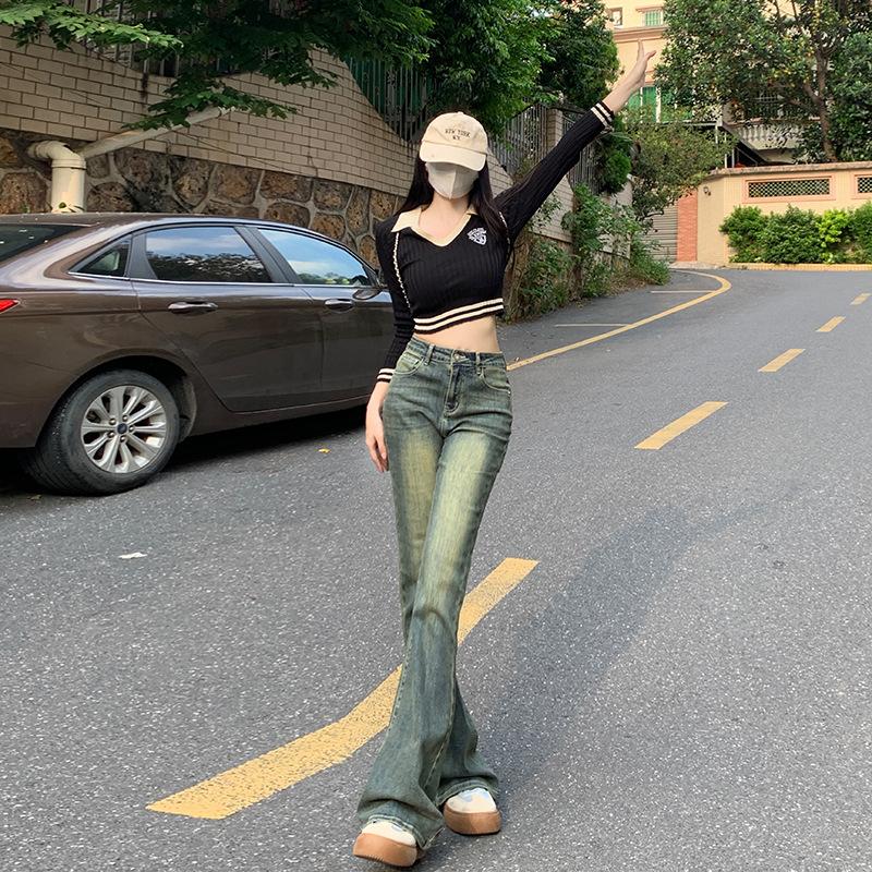 Retro High Street Old Washing Jeans for Women