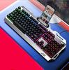 V2 104-клавишная клавиатура, механическая игровая клавиатура, водонепроницаемая настольная проводная RGB игровая компьютерная периферия с держателем для телефона