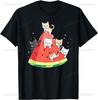 Cute Funny Cat on Watermelon Meme T Shirt Men Women ONeck Fashion  Short Sleeve Tshirts Retro Harajuku Oversized Tshirt