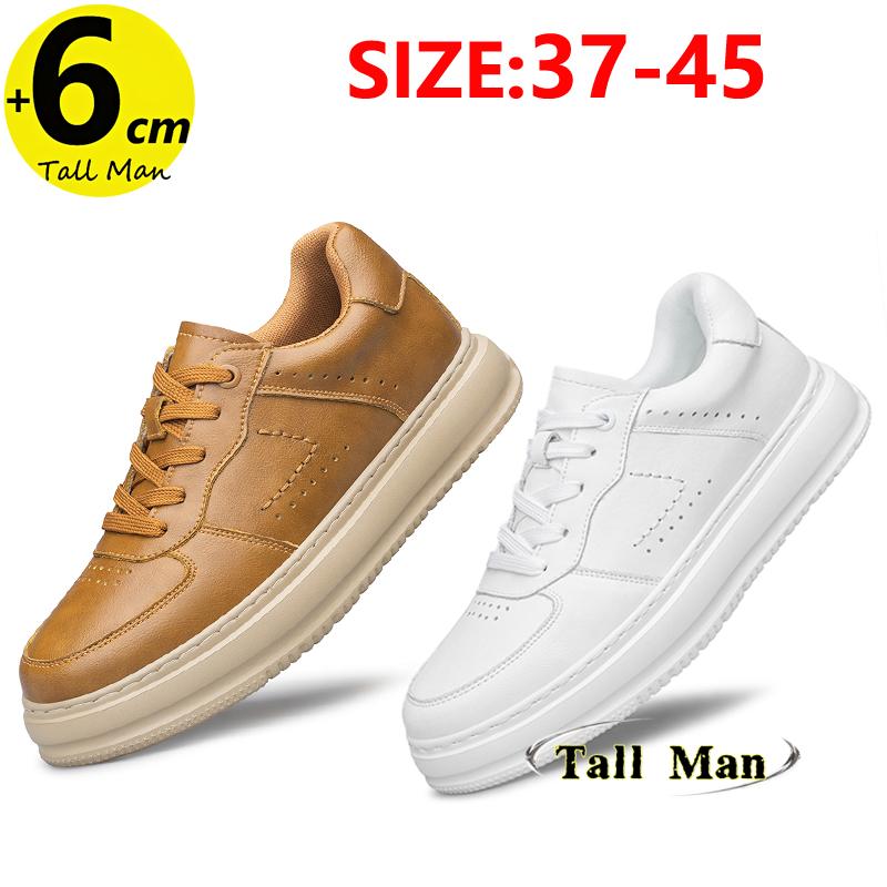 Men's Leather Cowhide Shoes Height Increase Insoles 6cm Lift Sneakers Casual Plus Size 37-45