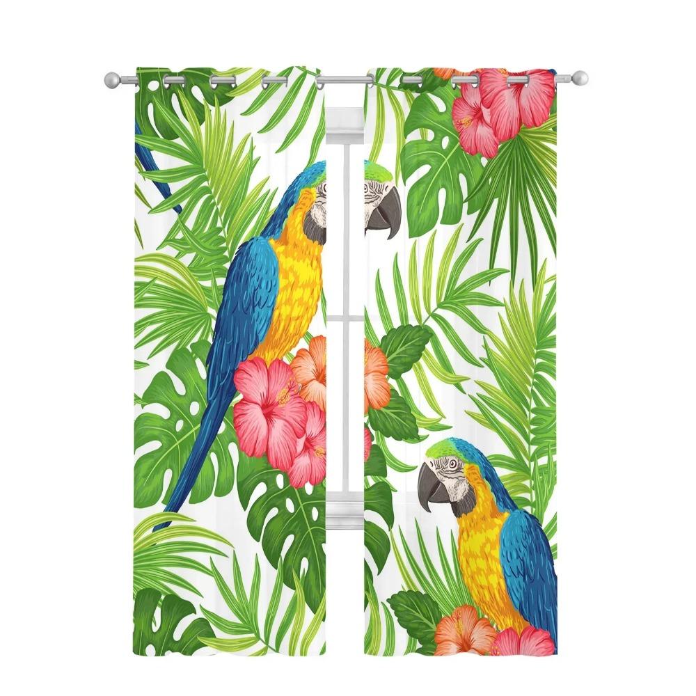 Цветы попугая, зеленые тропические растения, листья, тюлевые прозрачные оконные шторы для гостиной, спальни, вуаль, занавески из органзы, шторы