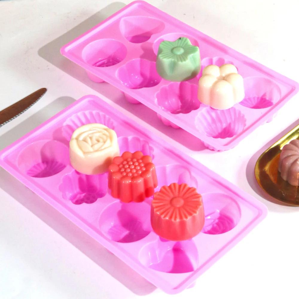 8 Holes Rose Flower Pudding Silicone Molds DIY Heart Mousse Cake Making Tray Love Shape Candle Soap Moulds Daisy Chocolate Gifts