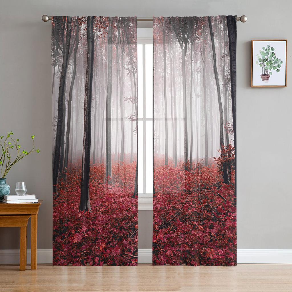 Lake Scenery Window Treatment Tulle Modern Sheer Curtains for Kitchen Living Room the Bedroom Curtains Decoration