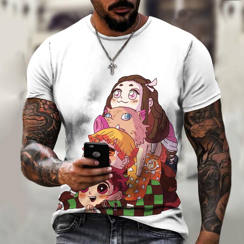 Аниме минималистский модный индивидуальный круглый вырез с короткими рукавами повседневный дух летний принт