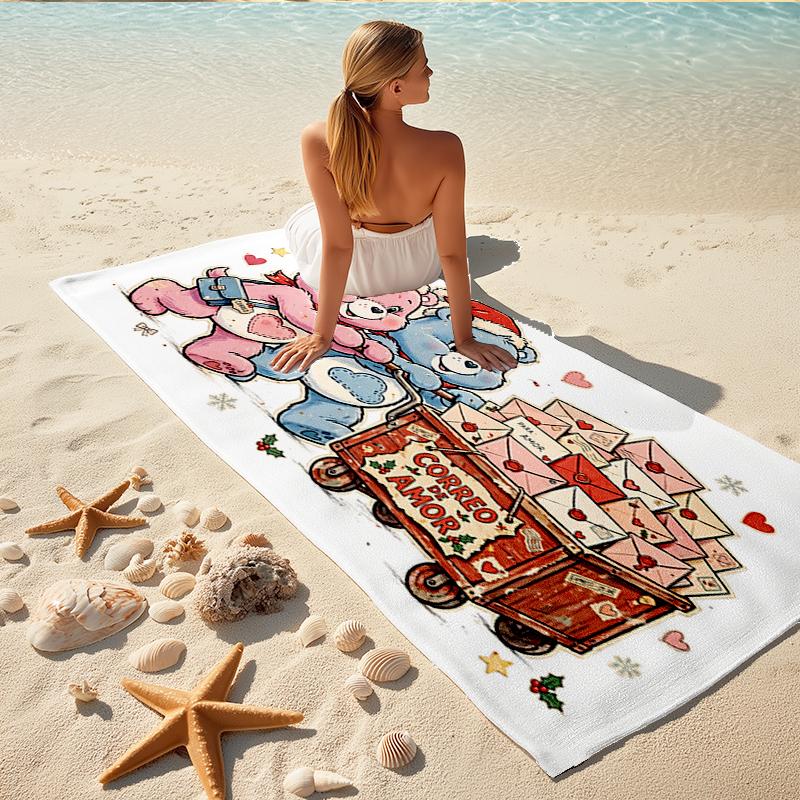 1Pc Christmas Bears Presents Beach Towel, Quick Dry, Multi-Use for Beach Pool Gym Yoga Home Travel, Christmas, Halloween, Xmas Gift S13