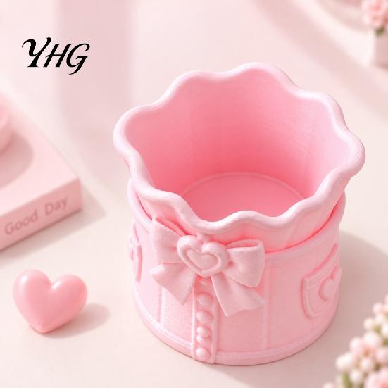 3D Printed Pen Cup Pink Bow Makeup Brush Holder, Desk Organizer, Cosmetic Decorative Holder Brushes & Storage for Vanity Decoration Sundries Container