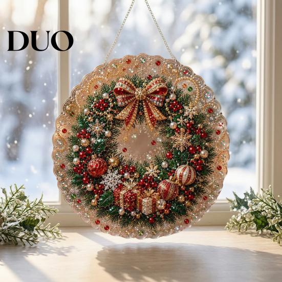 Creative Gifts for Adults DIY Christmas Sun Catcher Kit, Faux Pearl Art Hanging Ornament, Santa Claus Holiday Ornament Tools Xmas Tree Craft