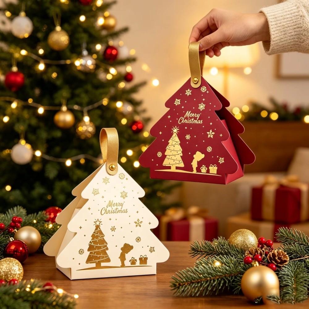 5pcs Triangle Shape Cookie Packaging Box Carry Handle Holiday Gift Packaging For Christmas Party
