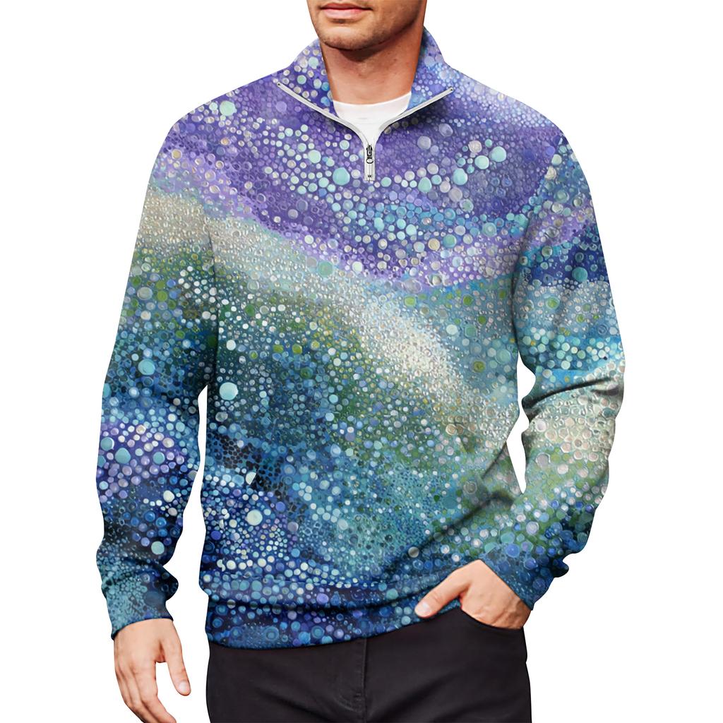 Мужской свободный повседневный свитшот на молнии 1/4, модный топ с длинным рукавом и принтом, с карманами