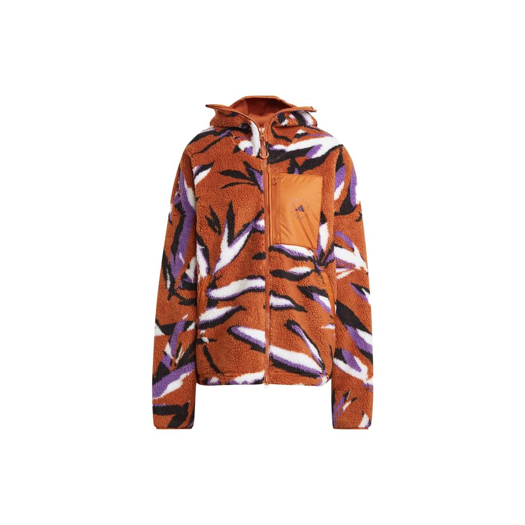 Adidas X Stella McCartney Jacquard Fleece Hooded Jacket With All-Over Print And Thickening Women Outerwear Deep-Brown IK9340
