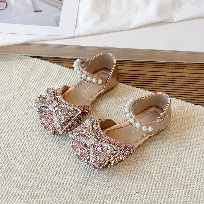 Girls Princess Sandals Spring Summer Closed Toe Soft Sole Crystal Butterfly Bow Rhinestones Comfortable