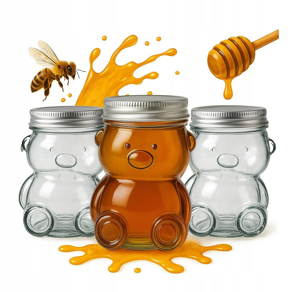GLASS JAR TEDDY BEAR 300ml Container for Honey Jam Spices Jar Gift