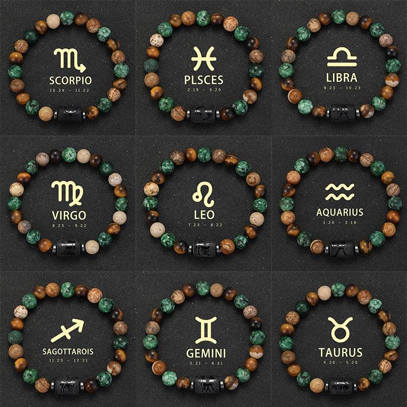 12 знаков зодиака браслеты из натурального камня Телец Рак Дева Рыбы Браслеты Дамы Мужчины Пары Дружба Ювелирные Изделия Подарочный Браслет