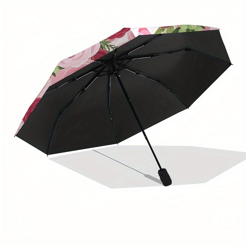 Roses,Floral Themed Automatic Folding Umbrella 8 Ribs Durable Iron Frame, Vibrant Color Design, Compact Travel Umbrella for Beach, Outdoor