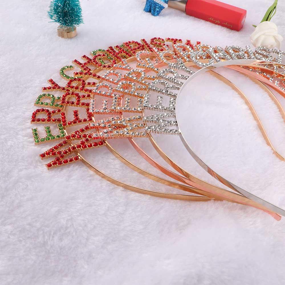 Letter Zinc Zinc Alloy Korean Style Hair Hoop Merry Christmas Headband Rhinestone Crown Female Jewelry