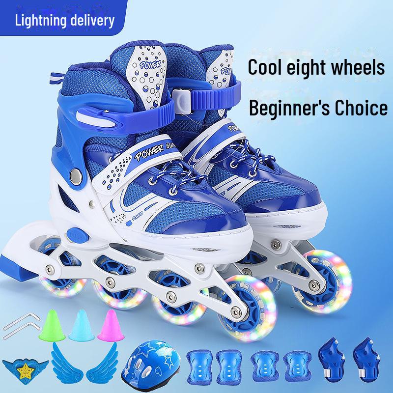 Регулируемые детские роликовые коньки - полный комплект, цветной