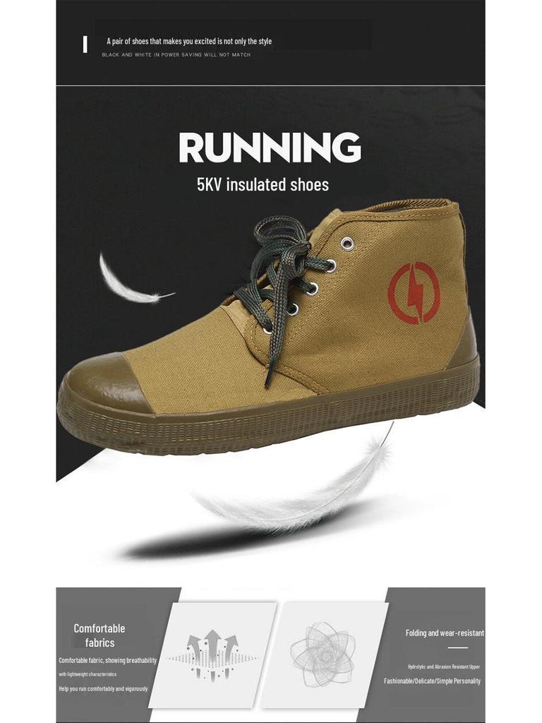 Изолированные парусиновые ботинки с высоким верхом для электриков - Дышащие, Нескользящие, На шнуровке, Защита труда.