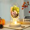 Halloween Light Up Pumpkin In Clear Cloche Handmade Glowing Pumpkin Light for Home Kitchen Mantel Tabletop Indoor Halloween Decoration
